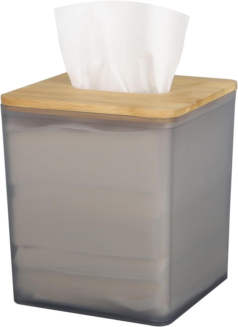 Sunkaioo Tissue Box Cover Square,Tissue Box Holder with Bamboo Lid,Tissue Dryer Sheet Holder for Modern Farmhouse Boho Decor,1 Pack,(Black) - Image 1